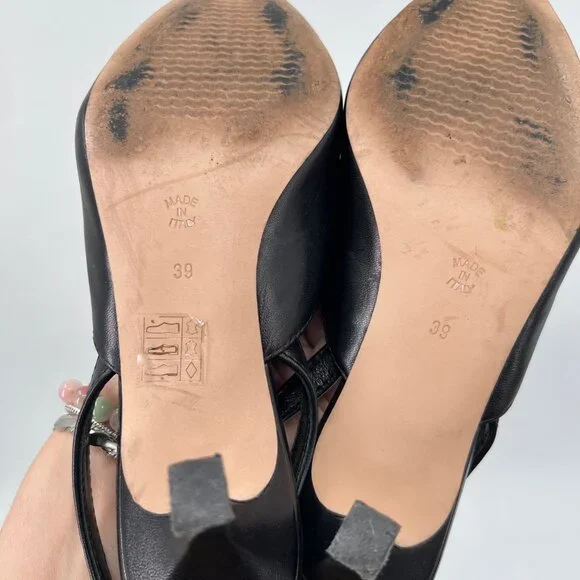 Marc Cain Leather Ponty Toe Kitten Heel Slingback Shoes - Picture 6 of 6